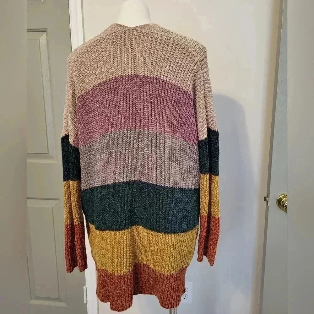ODDY Multicolored Striped ColorBlock Open Front Sweater Cardigan(S/M)